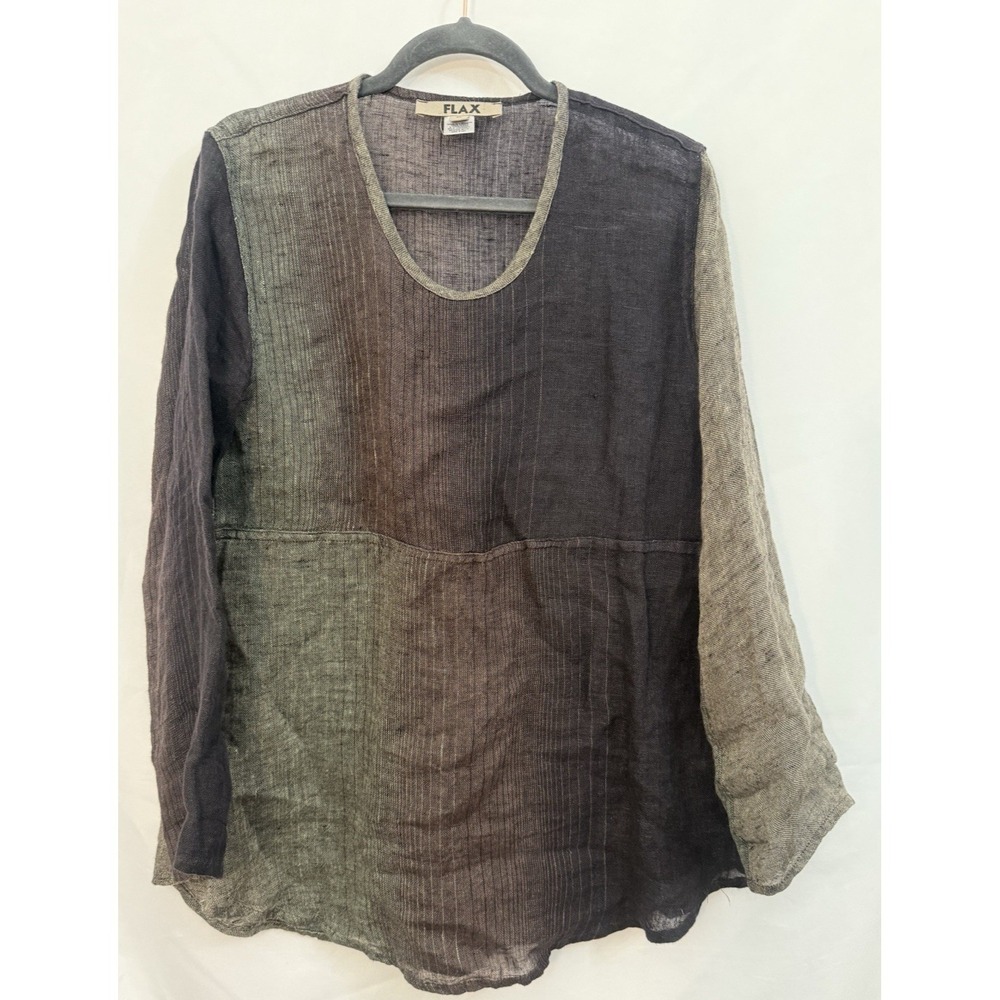 Flax Linen Ombre Long Sleeve Tunic Top Semi Sheer‎ Oversized Womens Size P 4/6
